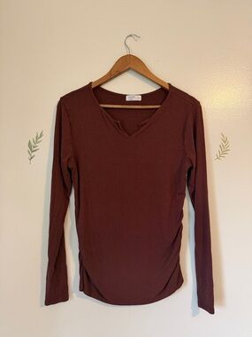 Maternity Large Cozy Ribbed V-Neck Long Sleeve Top